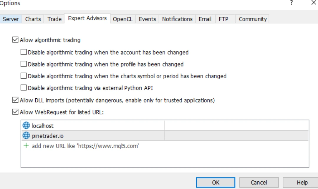 Allowing webrequest to MT5